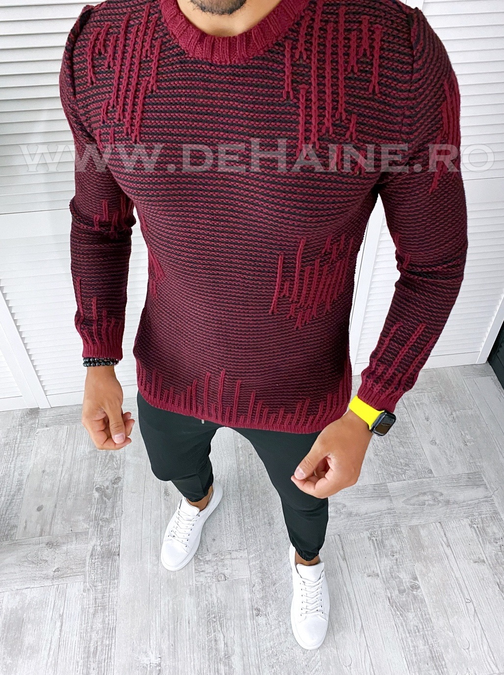 Pulover barbati gros slim fit grena t3636 i2-2